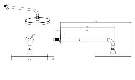 Верхний душ настенный 260мм AQUATEK, матовый черный AQ2080MB, артикул AQ2080MB