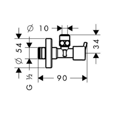 Вентиль, Hansgrohe, S, 1/2" / 3/8", угловой, тип установки-настенный, цвет-хром, материал-латунь, материал рукоятки и розетки-пластик, артикул 13901000