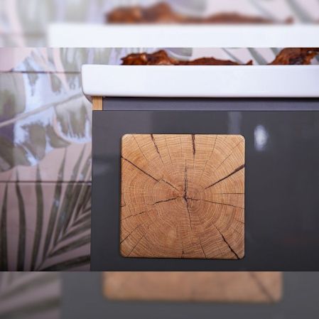 Тумба под раковину Бриклаер Форест 100 подвесная Антрацит со вставкой Пенёк, артикул 4627125414664