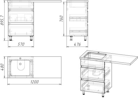 Тумба напольная "Корделия 60", 2 ящ., ст/м., серая, Kamilla 120, артикул SP-00001043