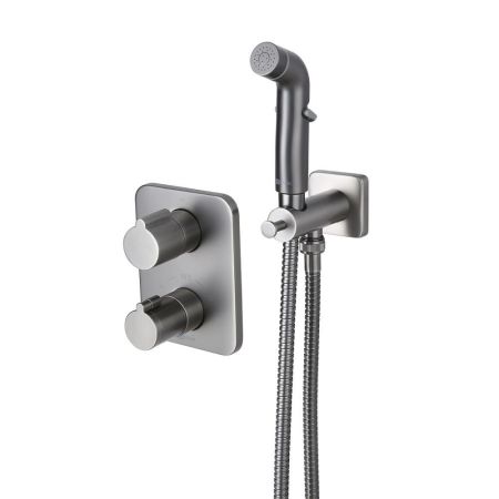 Смеситель Lemark Bronx с гигиеническим душем термостатический встраиваемый (LM3740GM), артикул LM3740GM