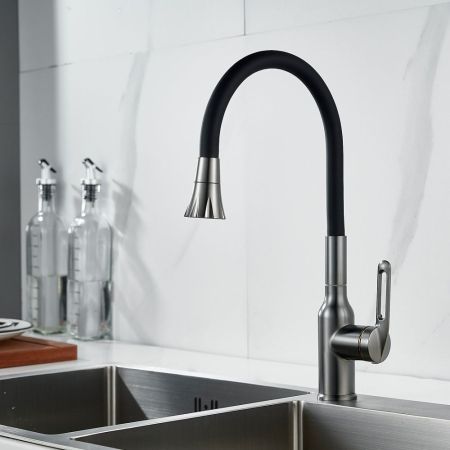 Смеситель для кухни с гибким изливом Raffine F303T-3, оружейная сталь