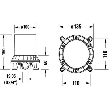 Внутрення часть, Duravit, назначение-для напольного смесителя, стандарт подвода воды-3/4", артикул GK5900007000