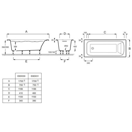 Ванна из материала Flight Jacob Delafon Elite 170x75 E6D031-00 без гидромассажа, артикул E6D031-00