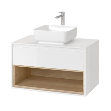 Тумба под накладную раковину EXCELLENT Tuto 80 см (белый/дуб), 1 ящик, артикул MLEX.0102.800.WHBL