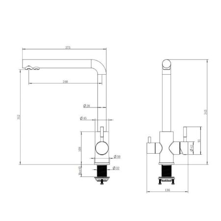 Смеситель для кухни с подключением фильтра Knotlor SS-08, сатин, артикул SS-08