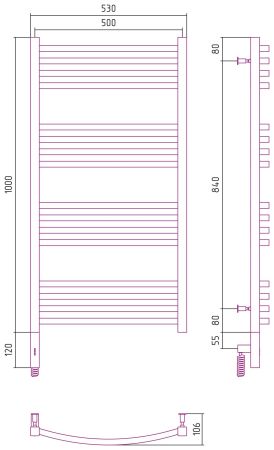 Полотенцесушитель электрический АРКУС 3.0 1000х500 МЭМ левый (Матовое золото), артикул 032-5704-1050