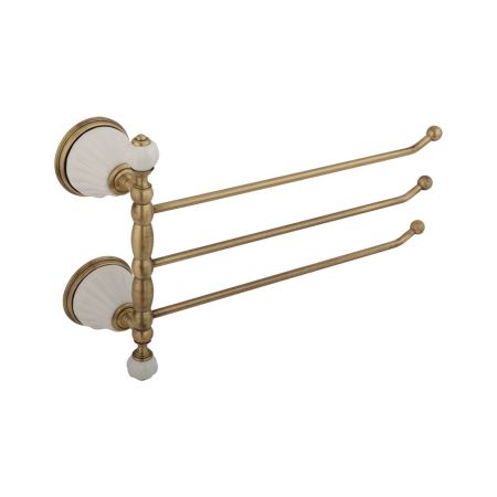 OLIVIA Полотенцедержатель тройной поворотный L35 cм, керамика белая, бронза, артикул 17436