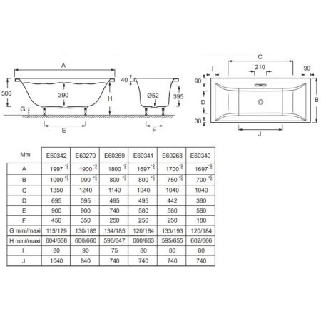 E60342-00 ванна EVOK с ножками /200х100/ (бел), артикул E60342-00
