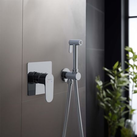 Набор с гигиеническим душем (смеситель + гигиеническая лейка + шланг + шланговое подсоединение с держателем) AQUATEK AQ1219CR ОБЕРОН, артикул AQ1219CR