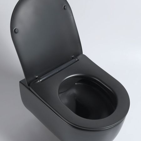 подвесные унитазы Vincea Унитаз подвесной Evo VT1-34SMB безободковый, цвет черный матовый, ультратонкое soft-close сиденье,, артикул VT1-34SMB