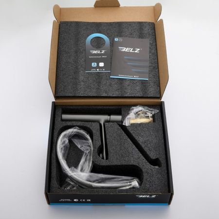 Смеситель для раковины с хирургической ручкой BELZ B10019-3, оружейная сталь