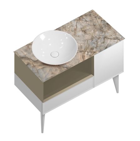 Тумба CONO подвесная с открытой полкой и ящиками 97, белая матовая-лимо, артикул CO.97\LIM