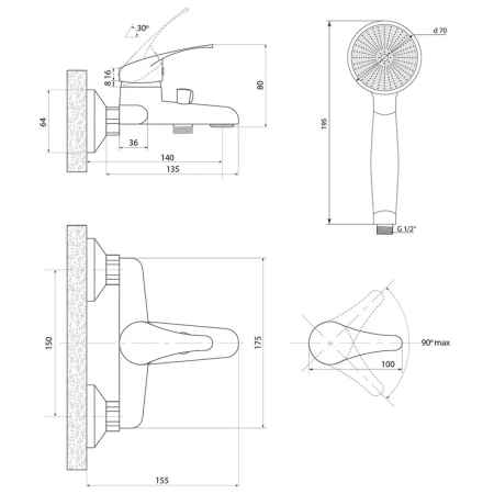Смеситель для ванны Славен СЛ-ОД-В30, хром