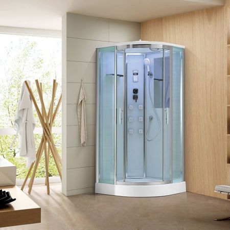 Душевая кабина Black&White Galaxy G5501-80х80 с гидромассажем профиль Серебристый хром задняя стенка Белая