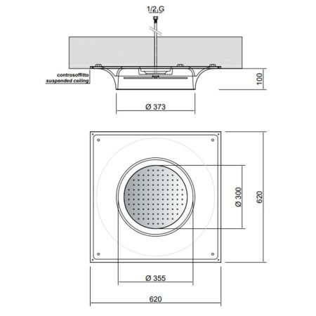 ANTONIO LUPI METEO OUT Верхний душ 620х620х100 мм., потолочный монтаж, лейка сатинированная нержавеющая сталь, артикул METEO_OUT