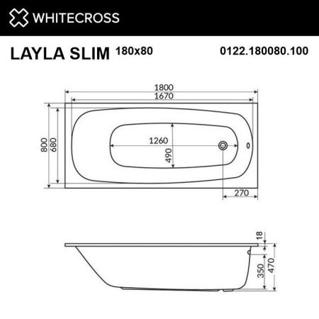 Ванна WHITECROSS Layla Slim 180x80 "NANO" (золото)