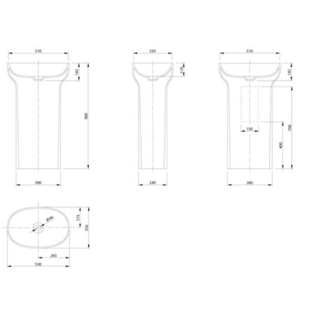 KNIEF Prime Раковина отдельностоящая 53х35х90 cm, с выходом в стену , цвет белый матовый ЦЕНА), артикул 0600-012-01WA