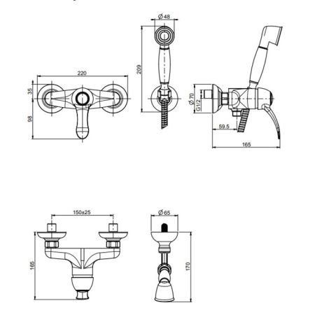 Fima Carlo Frattini Lamp Смеситель для душа, настенный, с ручным душем, цвет: золото, артикул F3305OR