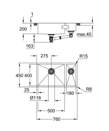 Мойка GROHE K700U 80-S 76/45 1.5 lh Undermount, нержавеющая сталь (31575SD1)