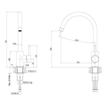 Смеситель для кухни Esko Kitchen K4GM, оружейная сталь