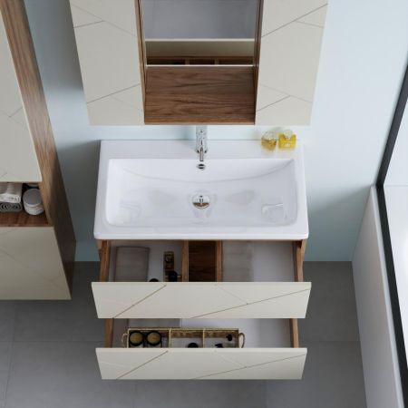 Тумба под раковину подвесная Бриклаер КРИСТАЛЛ латте, 80 см, артикул 4627125416941