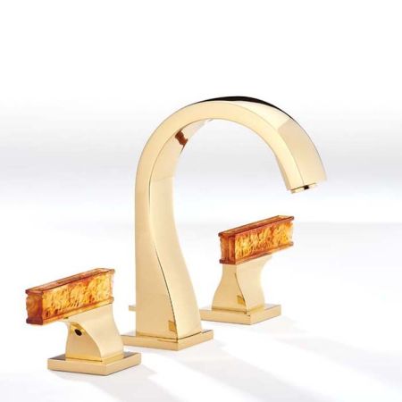 THG GINKGO Смеситель для раковины на 3 отверстия, с донным клапаном, цвет полированное золото, артикул U5E-F01-151