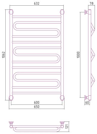 Полотенцесушитель водяной "ЭЛЕГИЯ+" 1000х600 (Шампань), артикул 020-0205-1060