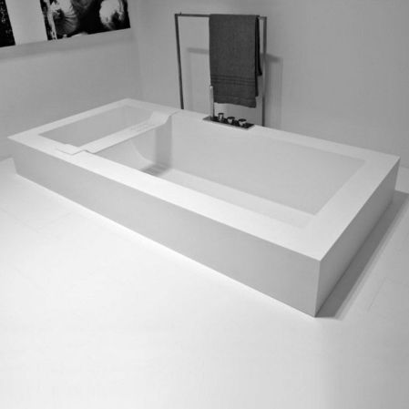 Antonio Lupi Biblio Ванна полувстраиваемая 180х80х53.5 см, с регулируемыми ножками и нажимным донным клапаном (хром), мат-л: Corian, цвет: белый, артикул BIBLIO80 Bianco/cr