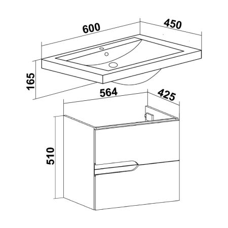 Тумба Runo Стокгольм 60 под умывальник УТ000002246 (Como 60) (00-00001123), артикул 00-00001123