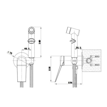 Гигиенический душ со смесителем встраиваемый ESKO SMHSHA, хром, артикул SMHSHA