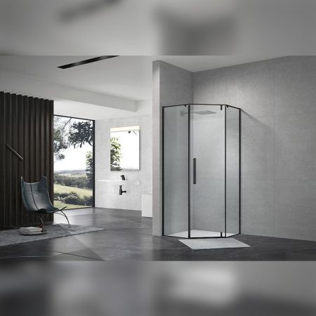 Душевой уголок Terminus Альба трапеция 100х100х200, черный, артикул 4EW100х100B