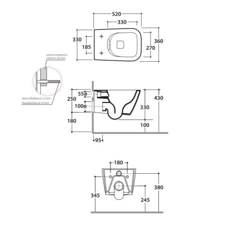 GLOBO Stone Унитаз подвесной Безободковый 52*36см, с системой скрытого крепежа, цвет черный матовый