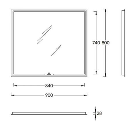 Зеркало MIO прямоугольное с диммером 90, белое, артикул MIO.mi.90\WHT