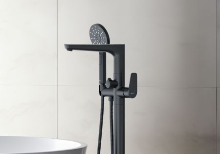 Смеситель для ванны напольный (внешняя и скрытая часть) AQUATEK, матовый черный AQ1145MB БЕТТА, артикул AQ1145MB