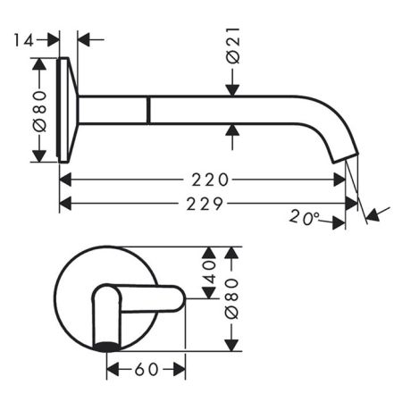 AX One Смеситель для раковины Sel, настенный, цвет полированный черный хром, артикул 48112330