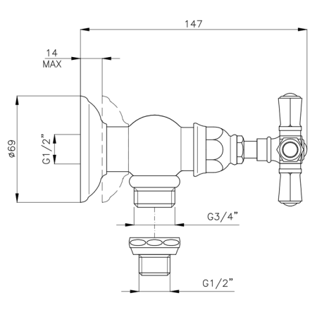 Nicolazzi Teide Foure Вентиль запорный для стиральной машины 3/4, цвет: хром, артикул 1947CR45