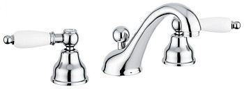 Emmevi Deco Ceramic, двухрычажный смеситель для раковины (излив 13 см), на 3 отверстия, с донным клапаном, цвет золото