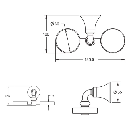 Стакан двойной для ванной комнаты Rose RG1222, хром, артикул RG1222