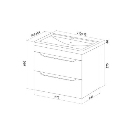 Тумба с умывальником, подвесная, 70 см, белый, Ray, IDDIS, RAY70W0i95K, артикул RAY70W0i95K