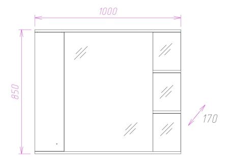 Шкаф-зеркало Onika Эльбрус 100 белый, правый, с подсветкой, артикул 210004