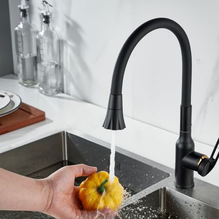 Смеситель для кухни с гибким изливом Raffine F303H-3, черный, артикул F303H-3