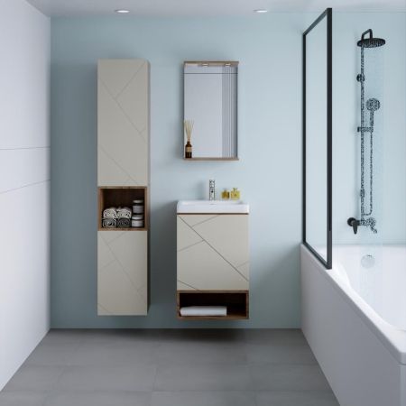 Комплект мебели для ванной Бриклаер КРИСТАЛЛ 50ZL, латте/дуб крафт табачный, артикул КРИСТАЛЛ 50ZL