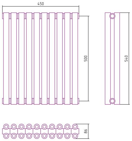 Отопительный радиатор ЭСТЕТ-00 н/ж 500х450 / 10 сек (Состаренная Латунь), артикул 051-0332-5010