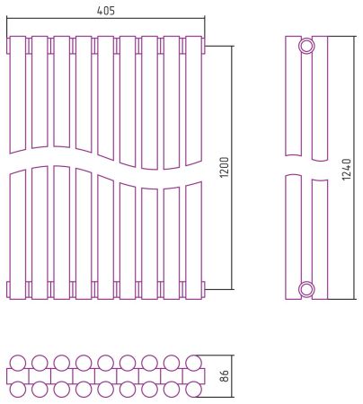 Отопительный радиатор ЭСТЕТ-11 н/ж 1200х405 / 9 сек (Состаренная Латунь), артикул 051-0302-1209