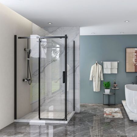Душевой угол Veconi Rovigo RV-070, 1200х1000х1950, черный, стекло прозрачное, артикул RV070-120100PR-01-19C4