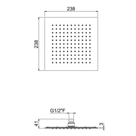 Верхний душ, Carimali, MySlim, ультратонкий, тип установки-настенный, потолочный, размер душевого диска, мм-240*240, форма-квадратная, количество режимов-1, держатель-необходимо заказать, материал-нержавеющая сталь, цвет-хром