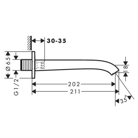 Излив, Hansgrohe, Vivenis, настенный, вынос излива, мм-202, стандарт подводки-1/2", цвет-хром, артикул 75410000