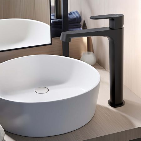 Смеситель для раковины 240, без донного клапана AQUATEK, матовый черный AQ1204MB ОБЕРОН, артикул AQ1204MB