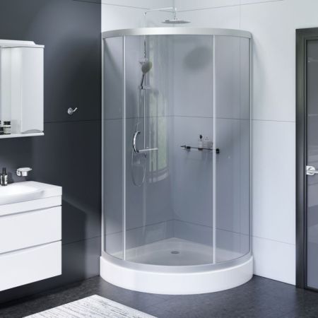 Комплект душевого уголка AM.PM Bliss L 90x90 WK53CC профиль матовый Хром стекло тонированное с душевой системой и аксессуаром, артикул WK53CC